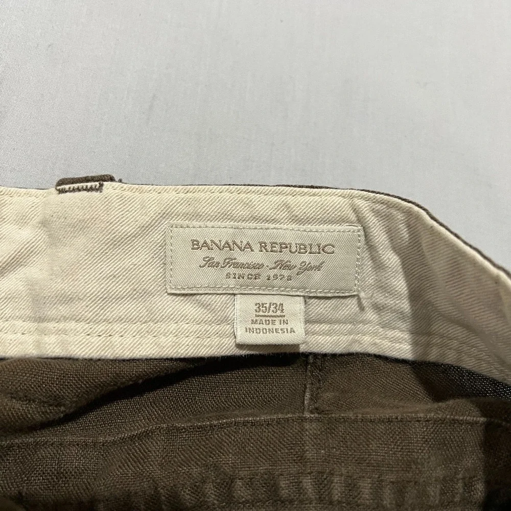 Banana Republic Mens Brown Pure Linen Comfort Relaxed Wide Leg Pants 34x30